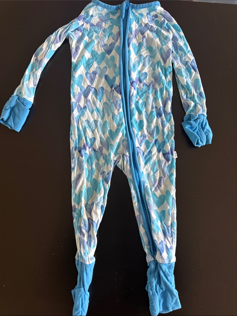 Little Sleepies Blue Heart-Print Footed One-Piece